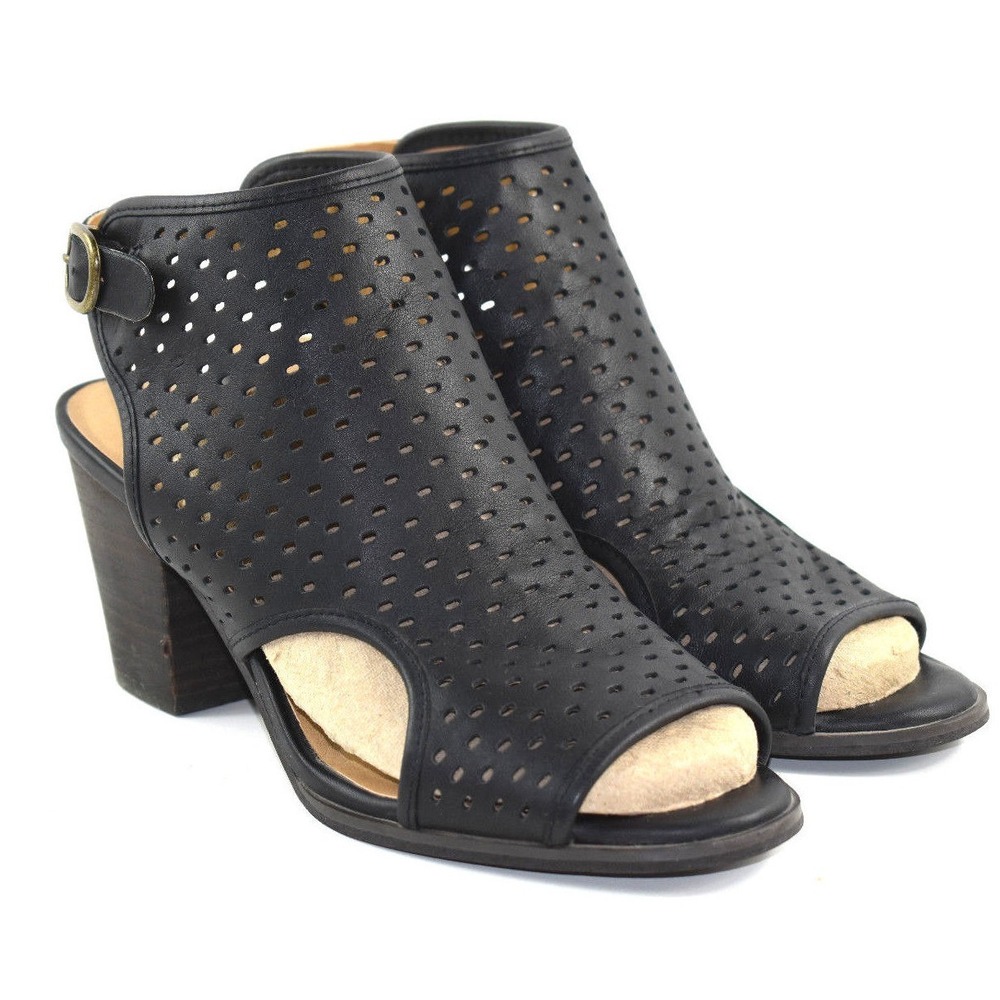 Lucky Brand Halona Women's Size 8 M Black leather Preforated Peep Toe Heel Shoes